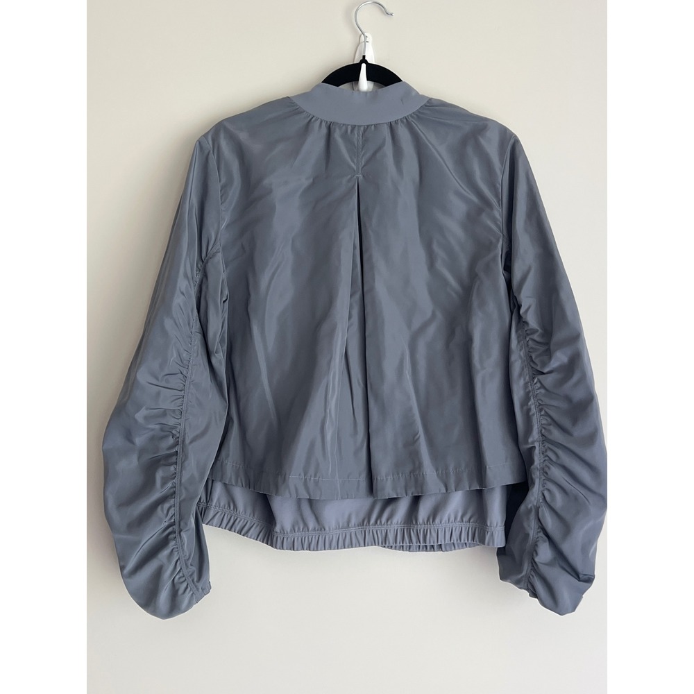Athleta Women's Wayfarer Grey Ruched Sleeve Layered Full Zip Bomber Jacket Small - Picture 4 of 8